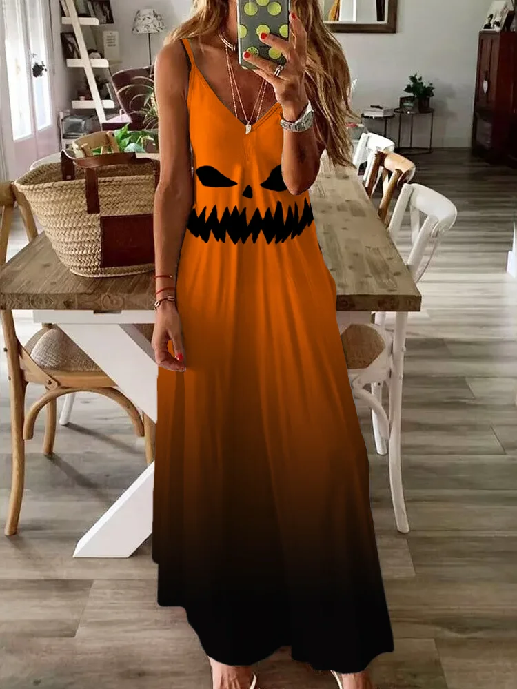 Halloween Horror Print Artistic Sling Dress