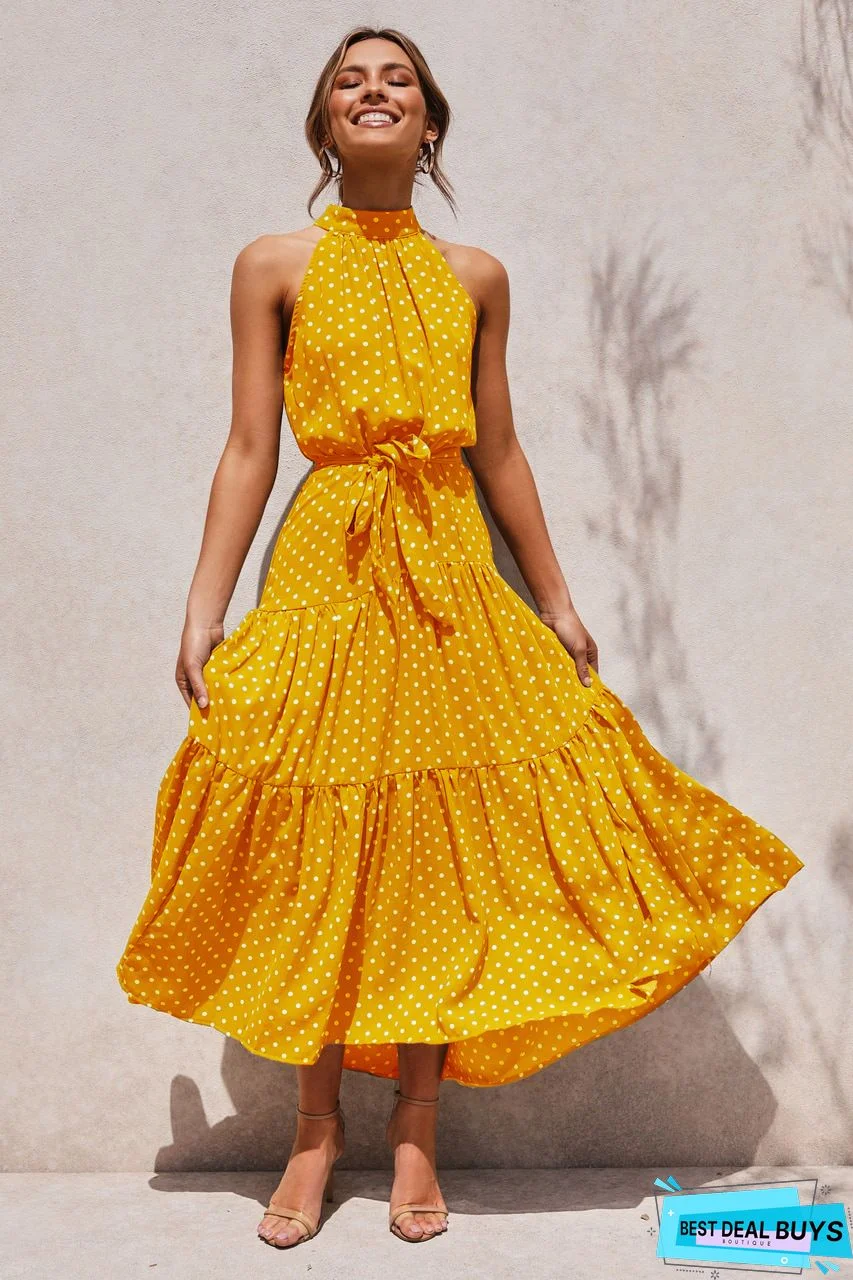 Vintage Polka Dots Printed Statement Plus Size Sleeveless Casual Dresses Black Dresses