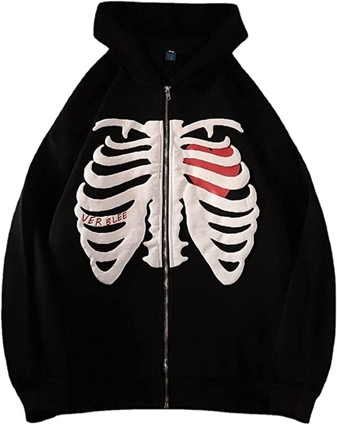 Y2K Skeleton Zip Up Hoodie Graphic Women Sweatshirt