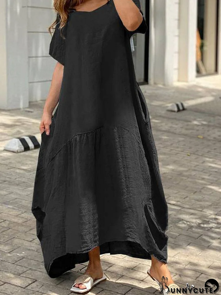 Women's Short Sleeve Scoop Neck Loose Maxi Dress