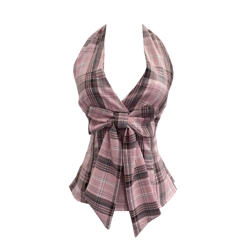 Nigikala Nigikala New Bow Design V-Neck Sexy Hanging Neck Sling Vest Sleeveless Top 9237