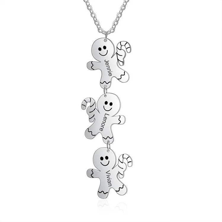 Gingerbread Man Personalized Necklace Christmas Gift Can Engraved 3 Names