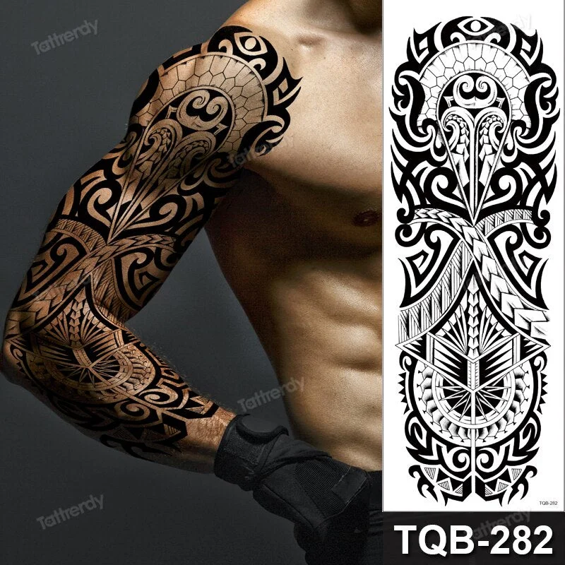 Totem Tribal Dragon Dragon Wolf Temporary Tattoos Full Arm Sleeve Large Body Art Painting Men Adult Sexy Tattoo Waterproof Black