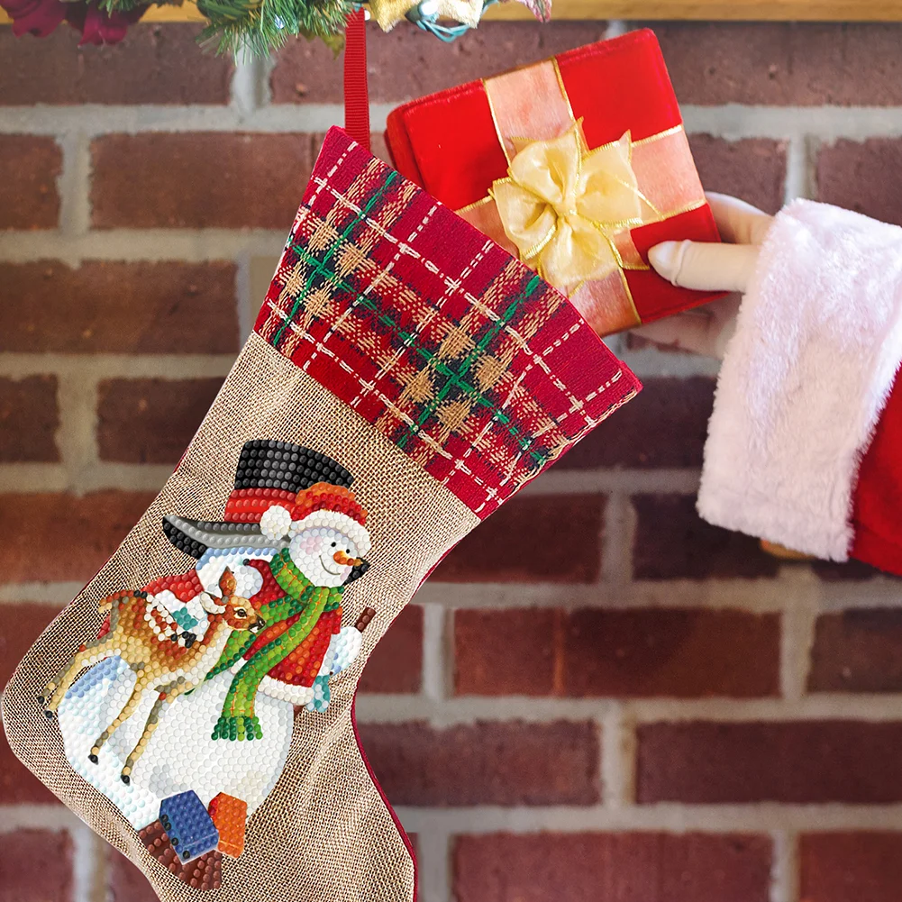 DIY Snowman Christmas Socks Decor DIY Diamond Art Kits for Family Party Decoration(20*35cm)