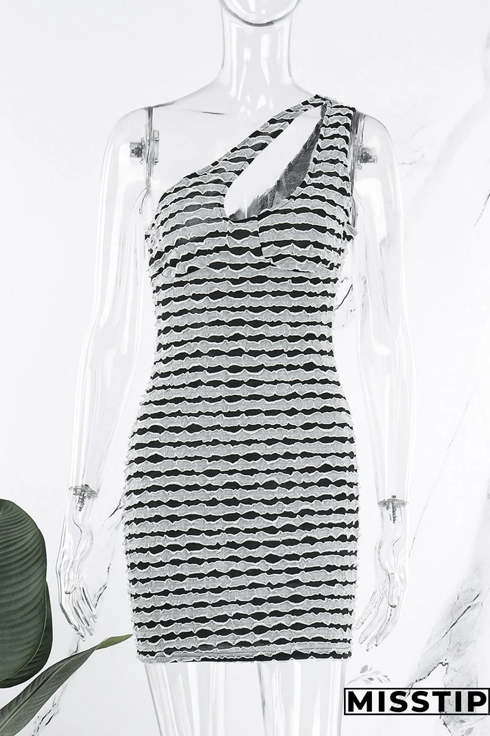 Earth Yellow Sexy Striped Patchwork Backless Oblique Collar Dresses