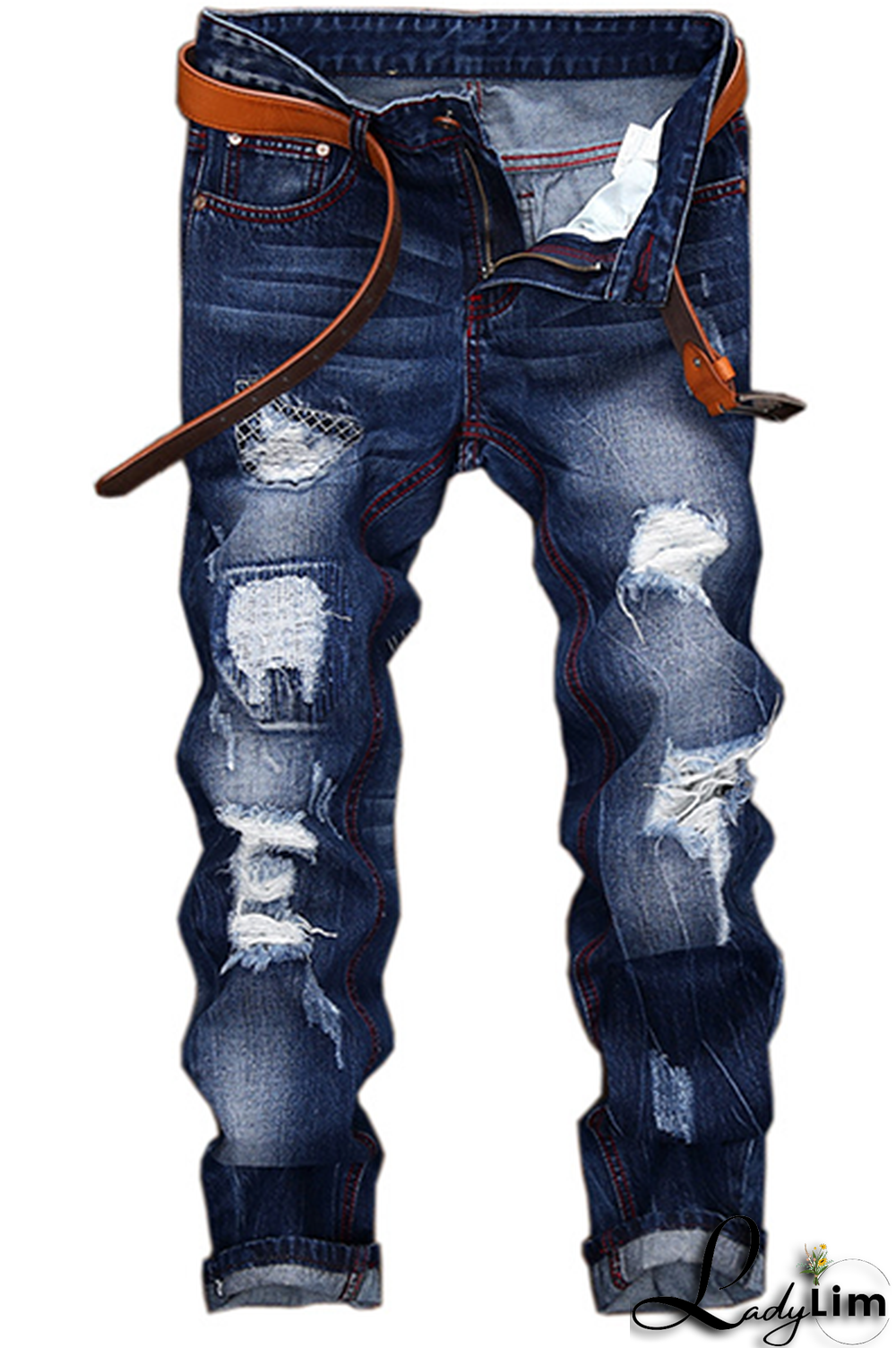 Blue Street Patchwork Tassel Ripped Make Old Bottoms