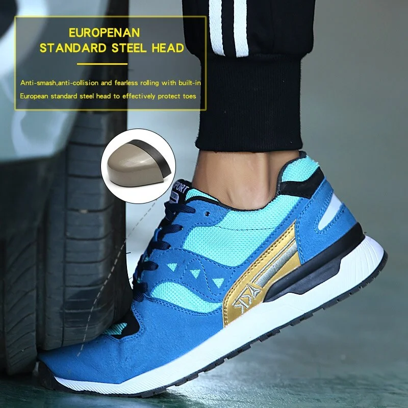 Work Safety Shoes Men Metal Toe Kevlar Midsole And Leather Upper Breathable Classic Boots 6KV Insulation Soft Blue Sneaker 2021