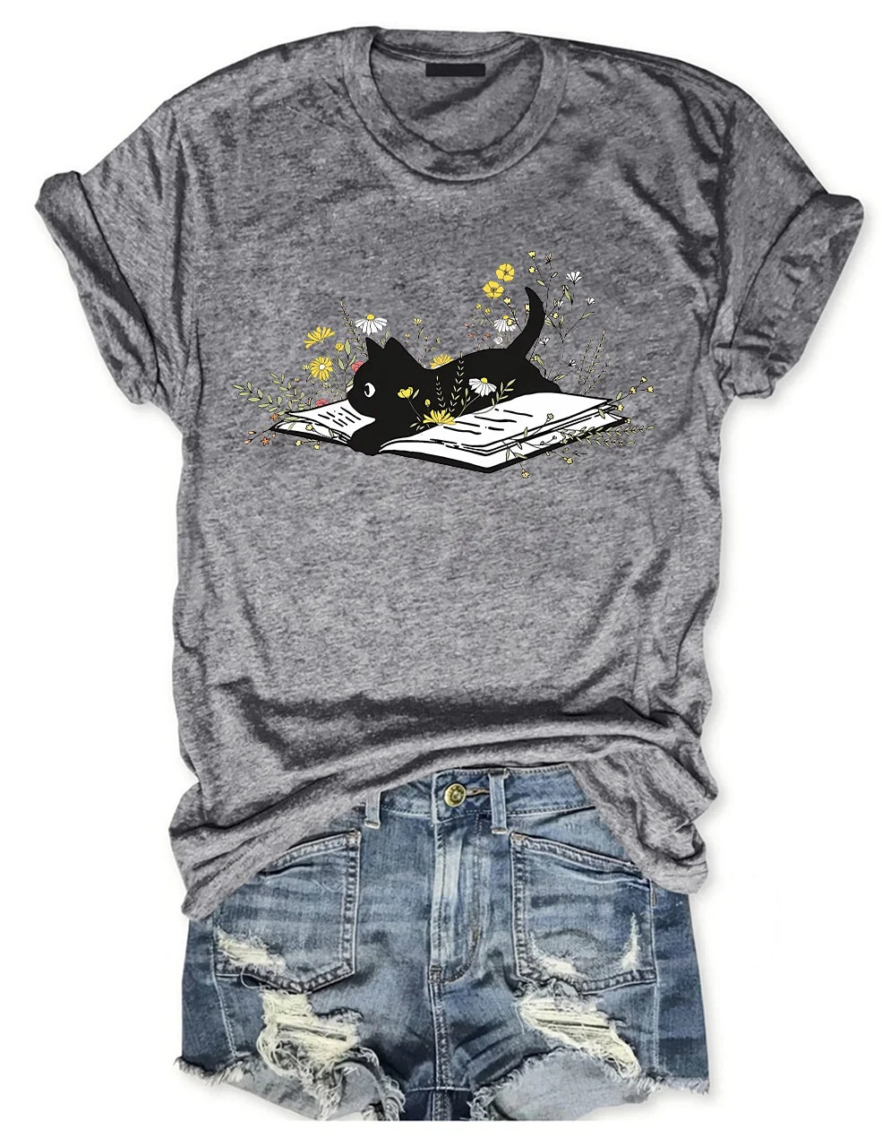 Eagerlys Floral Cat T-shirt Eagerlys