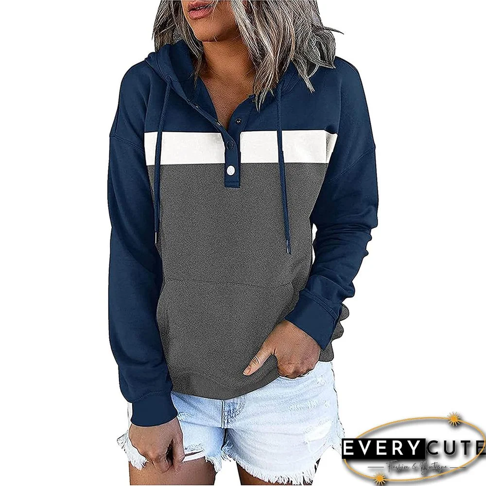 Navy Blue Colorblock 1/4 Zipper Pullover Sweatshirt