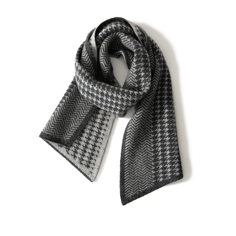 100% Cashmere Scarf Houndstooth Pattern REAL SILK LIFE