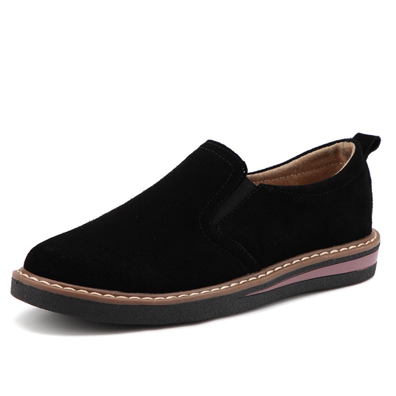 Ladies Suede Genuine Leather Slip-On Flats Loafers Women's Shoes | ARKGET