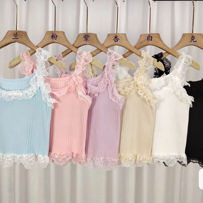 Uveng Uveng Lace Lace Sleeveless Knitted Sling Vest Summer Pure Hot Girl Repair Short Coat Wear