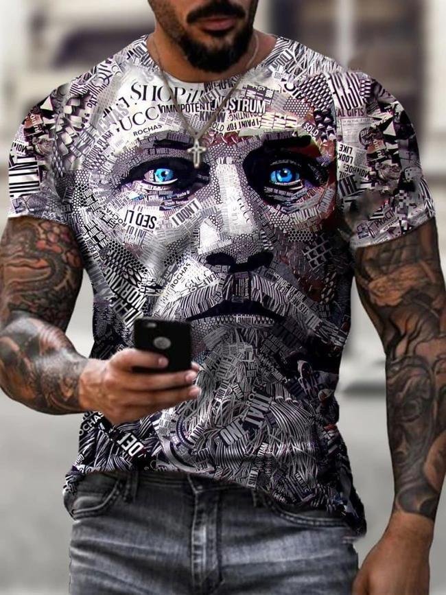 Designer vintage Viking warrior print T-shirt