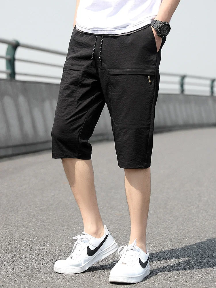 Inongge Plus Size Summer Capris Pants Men Breathable Cool Calf-Length Short Sweatpants 3/4 Straight Loose Casual Cropped Trousers 8XL