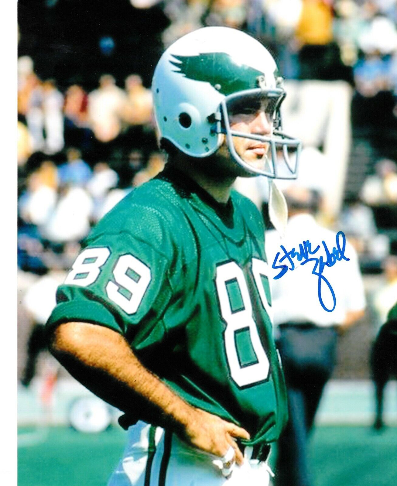 STEVE ZABEL PHILADELPHIA EAGLES ACTION SIGNED 8x10