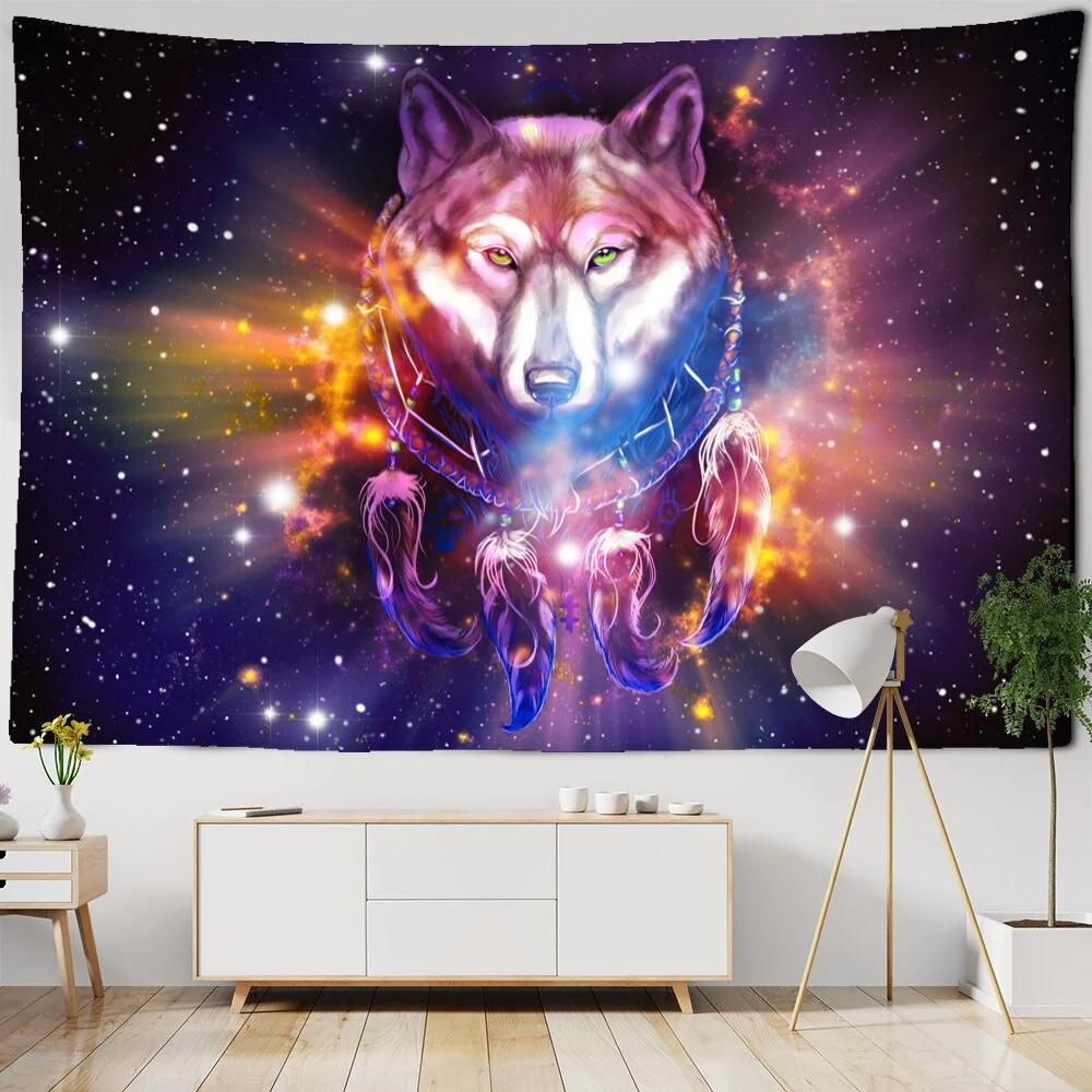 Snow Wolf Tapestry Wall Hanging Psychedelic Witchcraft Bohemian Mysterious Art Landscape Room Home Decor