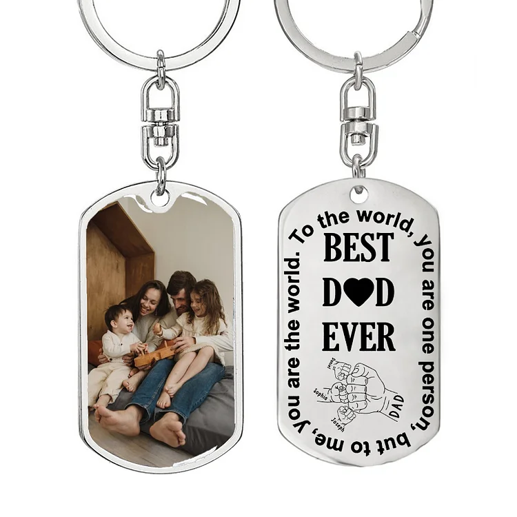 Best Dad Ever Keychain Custom Photo and 3 Names Family Keychain