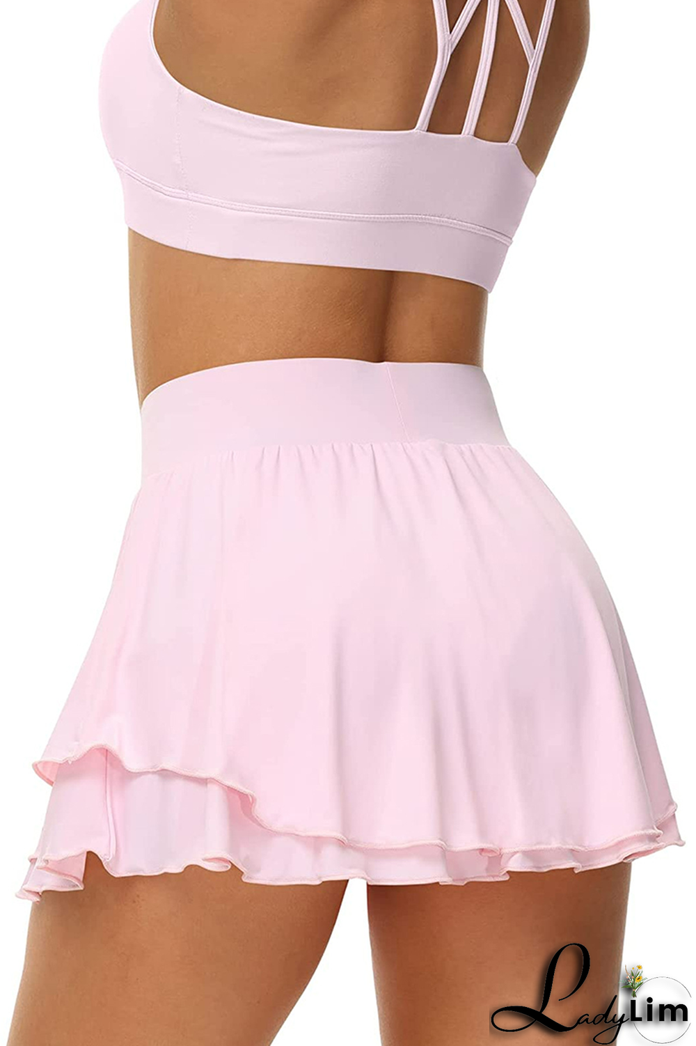 White Fashion Sportswear Solid Split Joint Spaghetti Strap Sleeveless Two Pieces