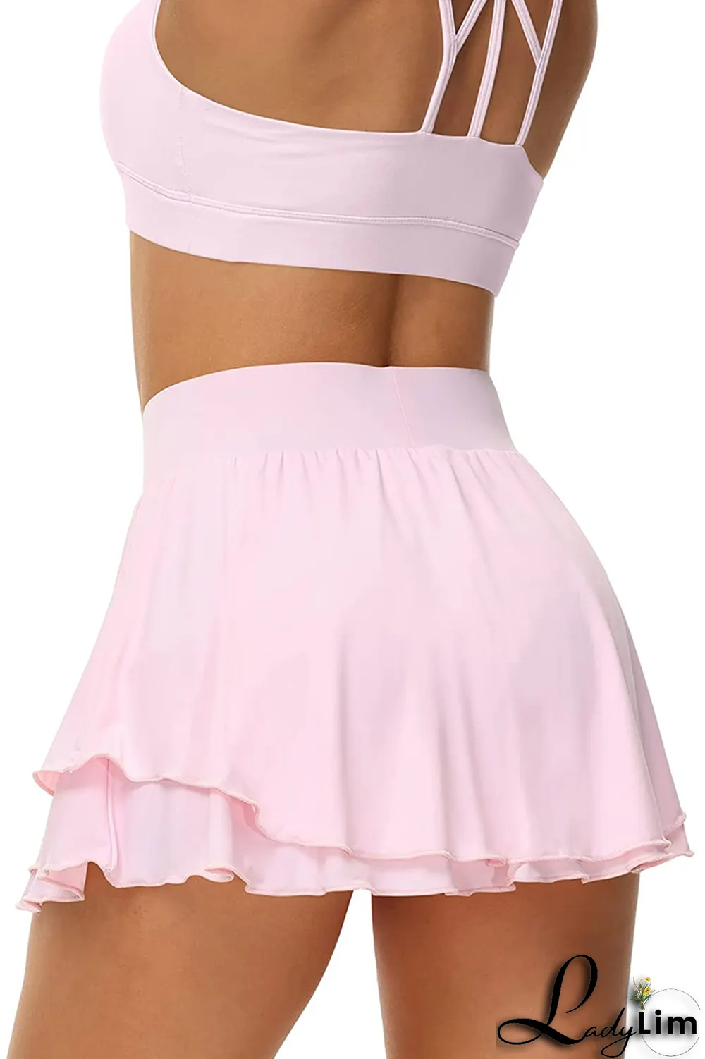 White Fashion Sportswear Solid Split Joint Spaghetti Strap Sleeveless Two Pieces