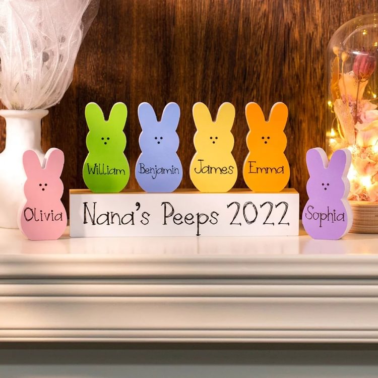 Baratija de madera conejito de pascua 6 Nombres personalizados con 1 texto