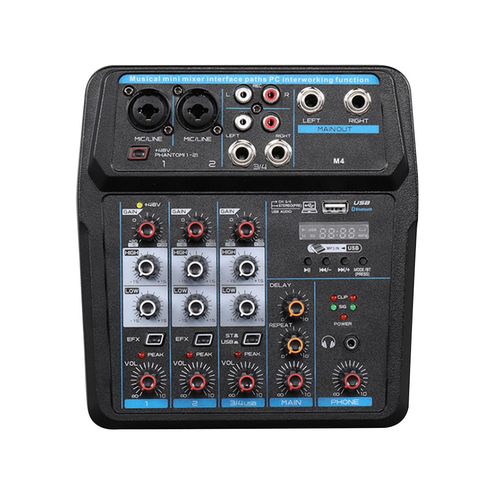 

USB Bluetooth Mini Audio Mixer 4 Channel DJ Sound Mixing Console (M4 US, Black, 501 Original