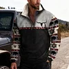 💥 2025 Hot Sale! Mens Western Fleece Jacket Cowboy Bull Head Print Pullover 1/4 Zip Up Stand Collar Country Sweatshirts Western Gifts For Men With Pocket