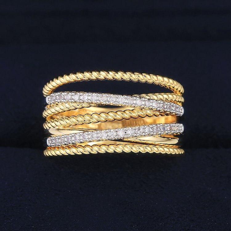 Iced Out Two Tone Twist Twine Ring Gold Ring Women Jewelry