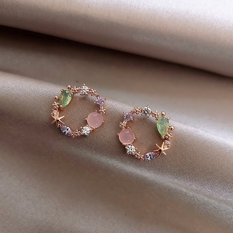 Round Crystal Flower Earrings