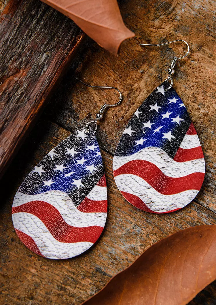 American Flag Patriotic 4th of july Pu Leather Earrings