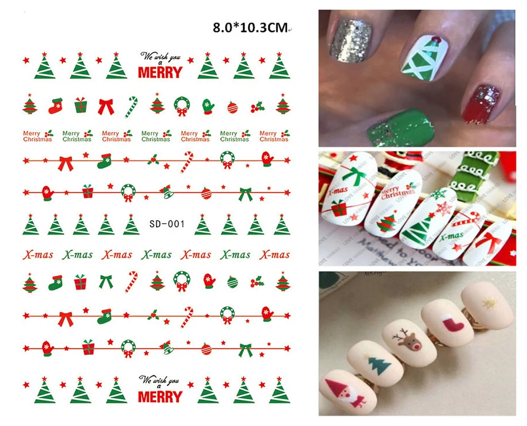 Merry Christmas 3D Nails Sticker Winter Cute Cartoon Sliders Snowflake Elk Xmas Tree Decal UV Gel Polisn Manicures Foils Decor-Nail Inspo