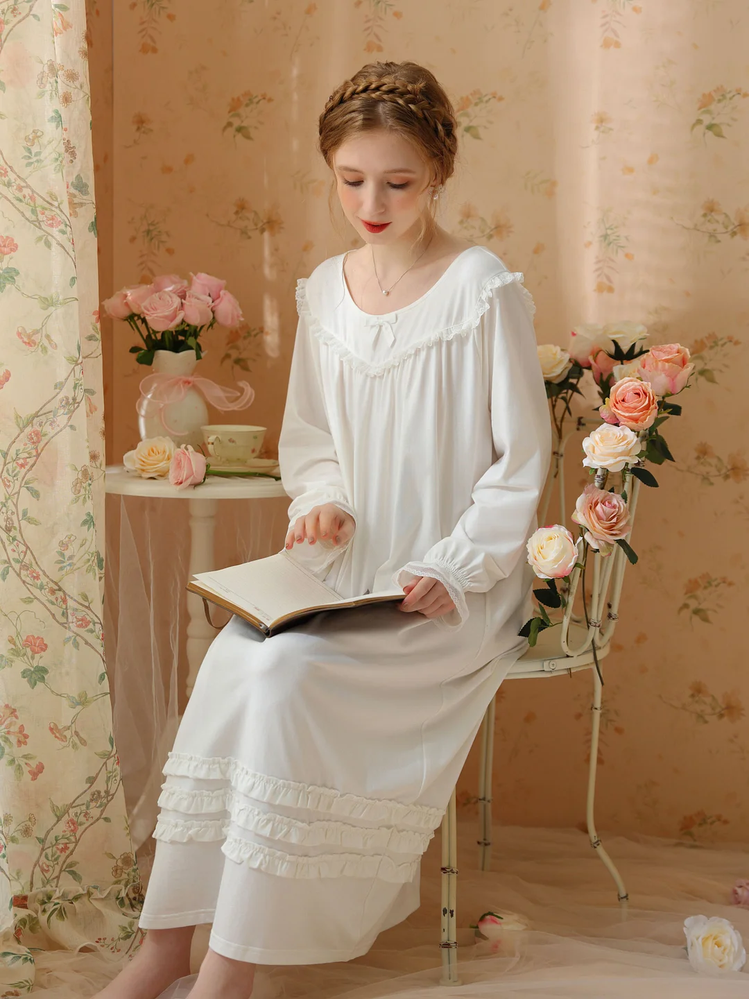 Long Dress Court French Vintage Cotton One-piece Nightgown