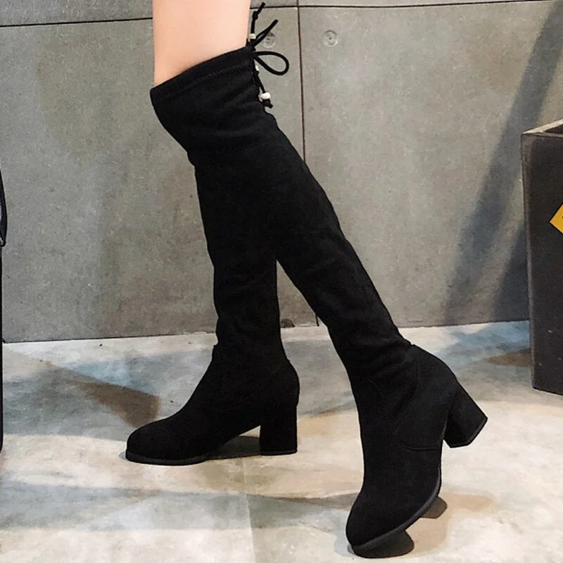 2021 Autumn Suede Style Slim Comfortable Sexy Long Tube Over-the-knee Thick-soled Round Toe Strap Fashion High-Top Women's Boots