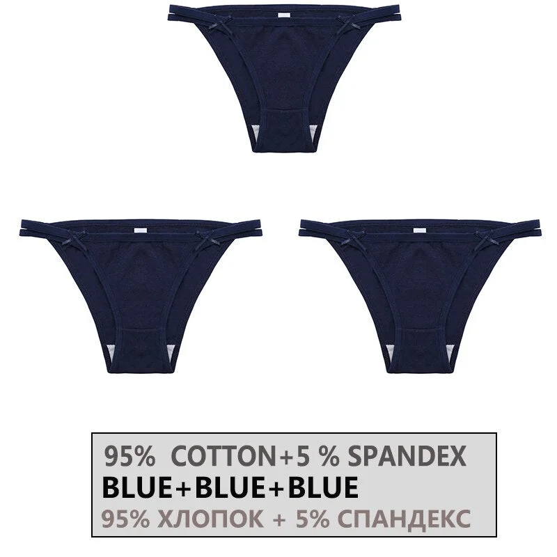 FINETOO 3PCS/Set Women's Cotton Underwear Sexy Lingerie Woman Panties Bownot Female Briefs Low-Rise Underpants 2021 Panties M-XL