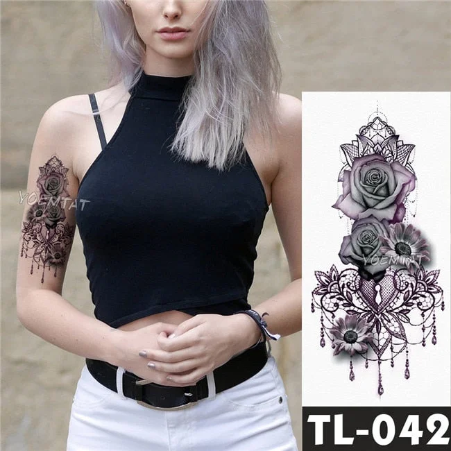 Water Transfer Dark Splash Ink Realistic Roses Temporary Tattoo Sticker Arm Leg Back Pattern Body Art Waterproof Fake Tattoo 515