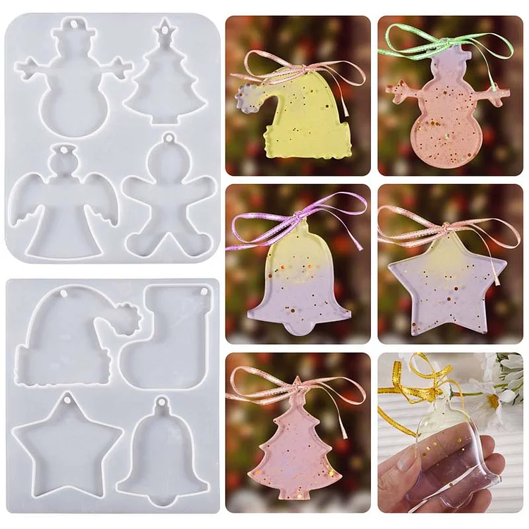 2Pcs Simple Christmas Tree Resin Pendant Mold Set CrazyMold