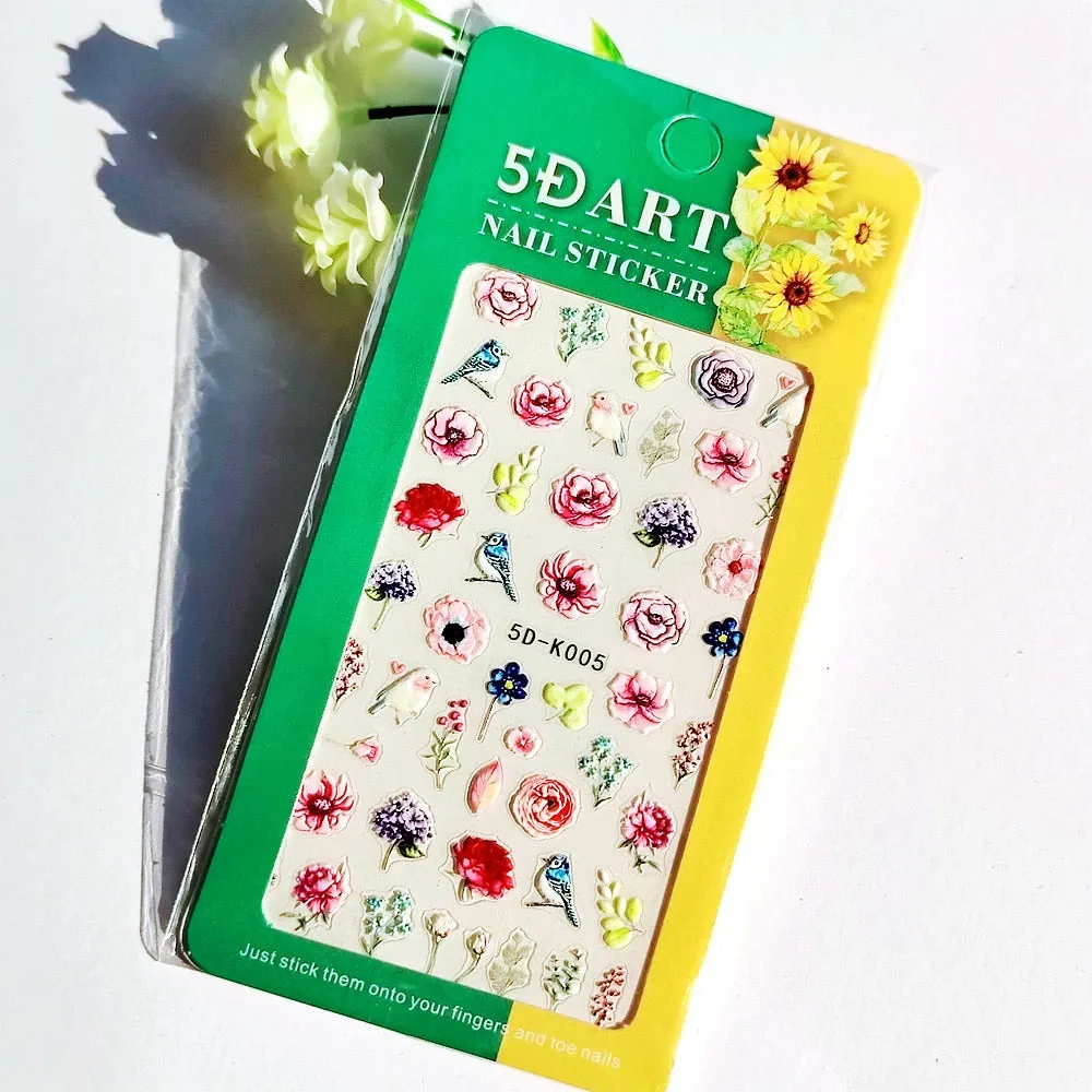 5D Butterfly Nail Sticker Engraved White Flower Sliders Embossed Lace Wedding Nail Art Design Monogram Decals Manicure Tools-Nail Inspo