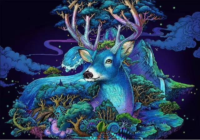 Jeffpuzzle™-JEFFPUZZLE™ （NEW）Deep Blue Shen Deer WOODEN PUZZLE