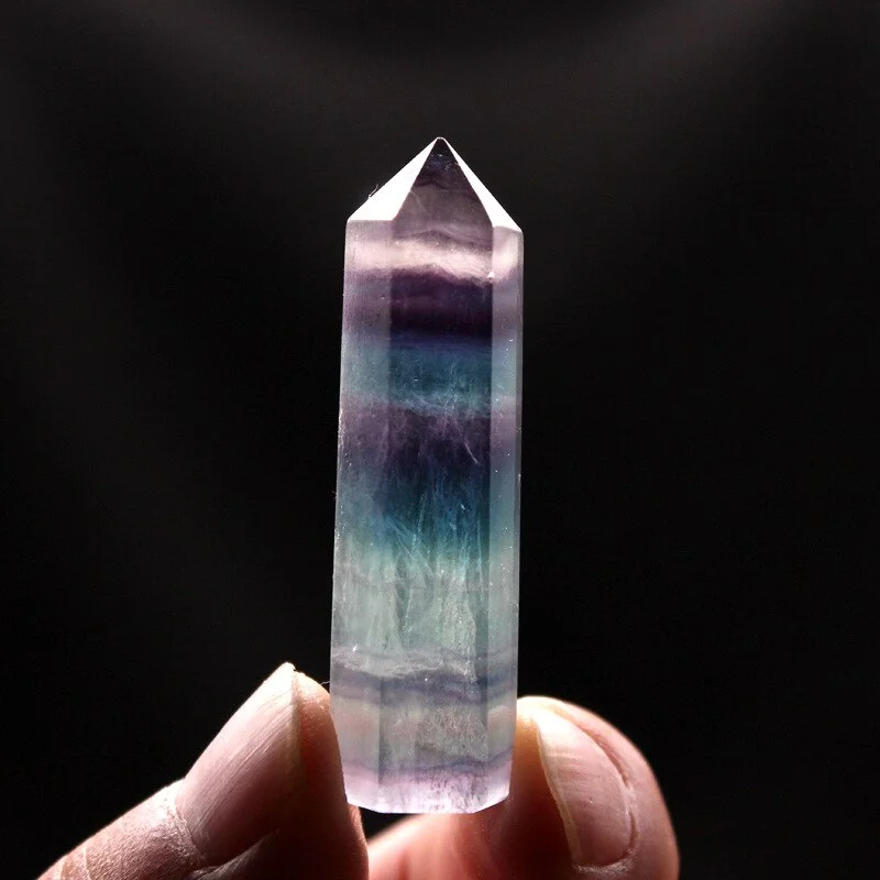Natural Fluorite Crystal Colorful Striped Fluorite Quartz Mineral Stone Point Hexagonal Wand Treatment Healing Stone Home Decor
