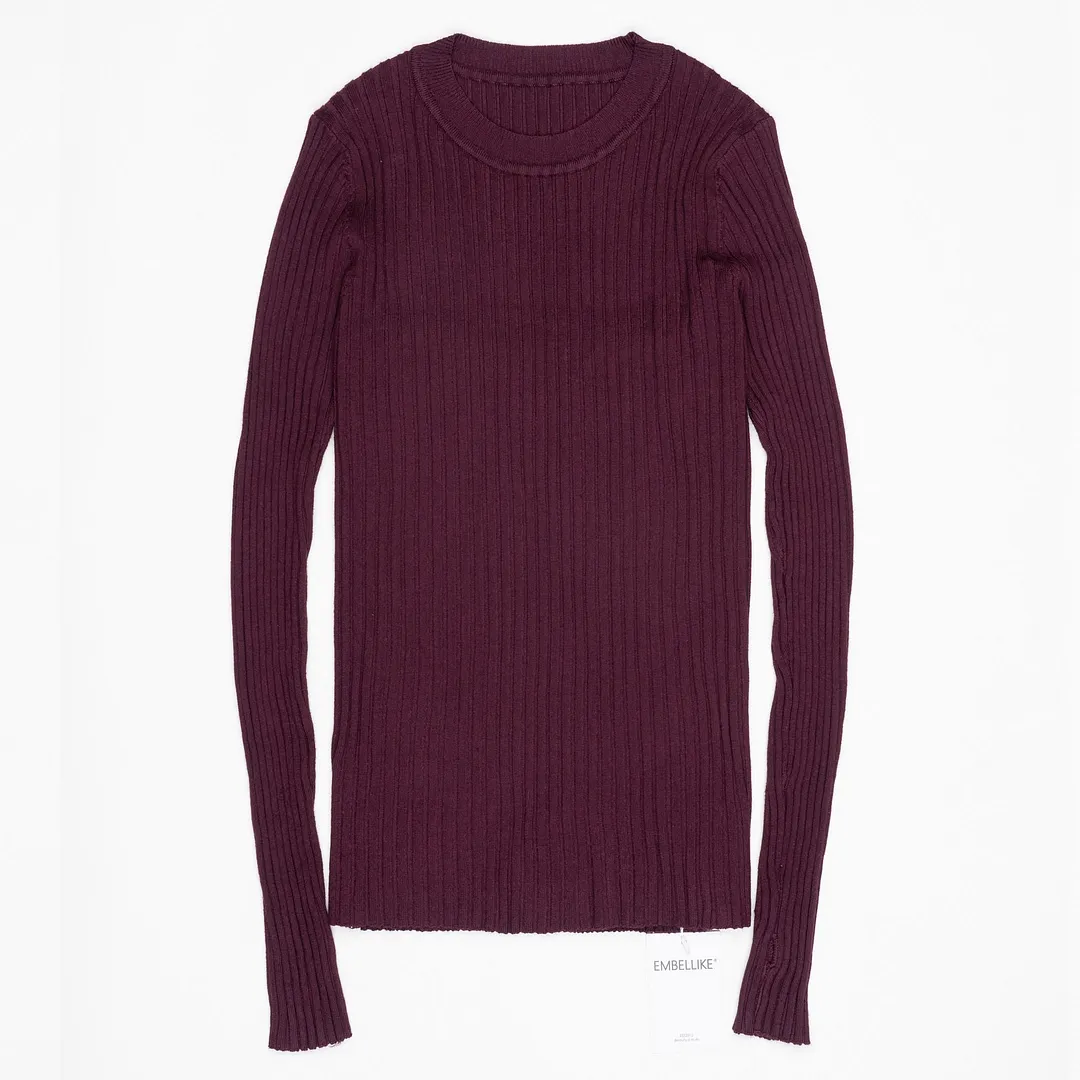 Women Sweater Pullover Basic Ribbed Sweaters Cotton Tops Knitted Solid Crew Neck With Thumb Hole