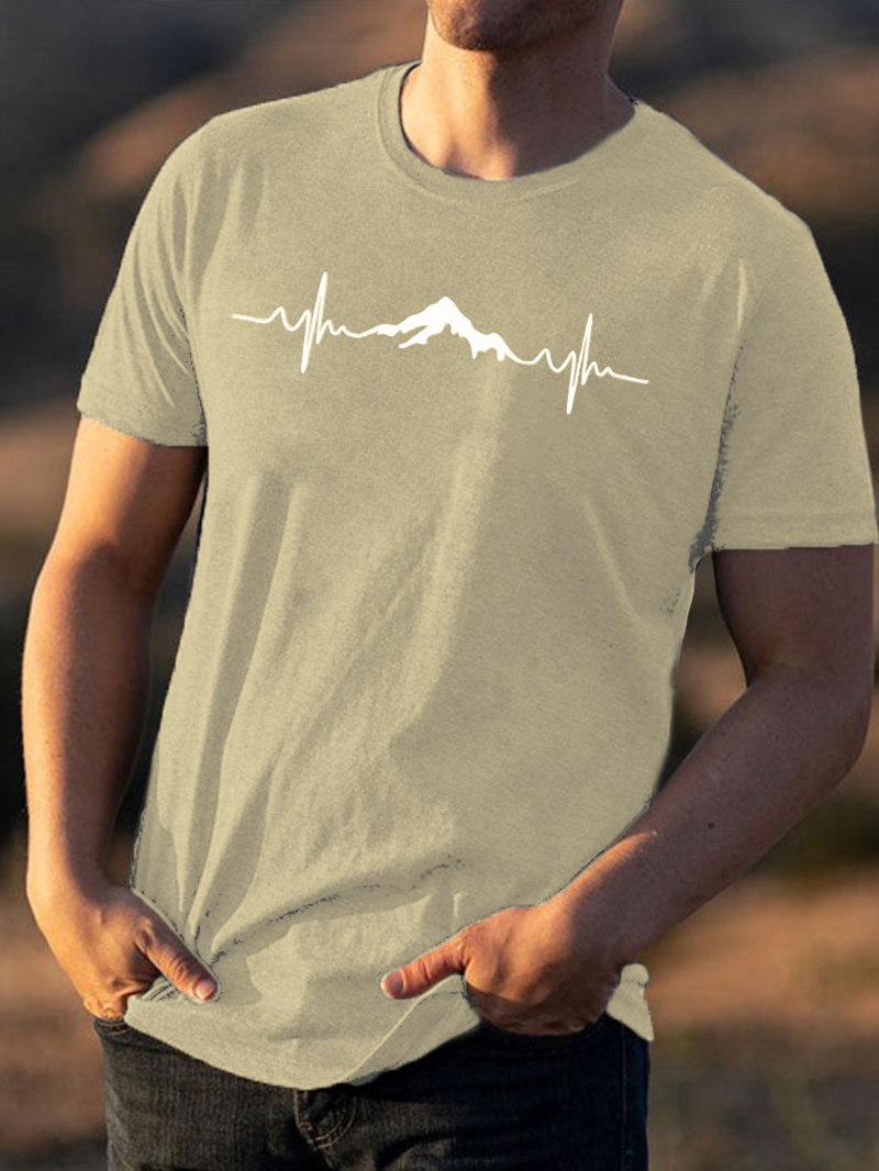 Men's Simple Outdoor Mountain Printed Casual Short-sleeved T-Shirt