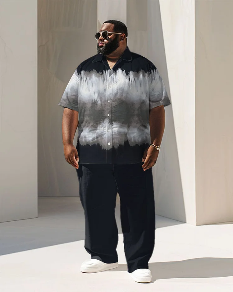 Men's Plus Size Business Simple Gradient Stripe Tie-Dye Print Short Sleeve Shirt Suit