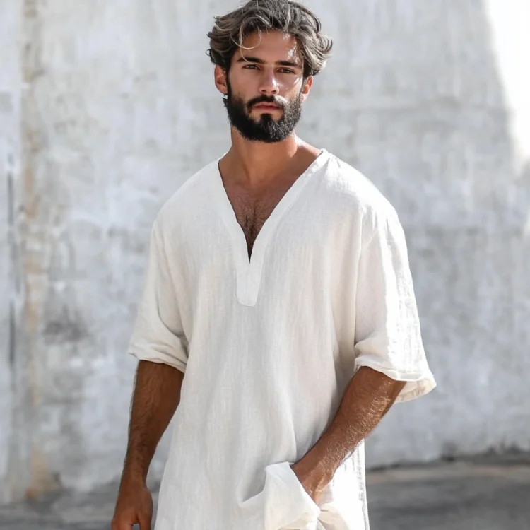 Men's Vintage Cotton Linen V-neck Comfy Shirt