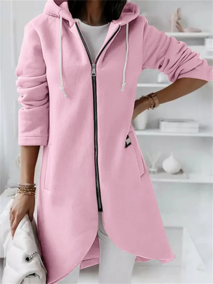 Women's Zip Hoodie Sweatshirt Streetwear Pullover Sherpa Fleece Pocket Zip Up Black Pink Red Solid Color Street Hoodie Long Sleeve Fleece / Fleece lined-Mixcun