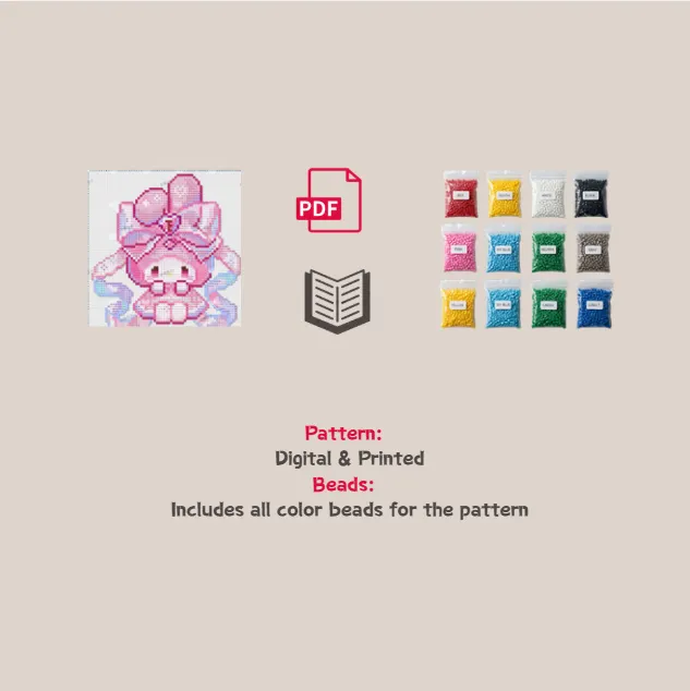 Pink Ribbon My Melody Pixel Pattern Fuse Bead Kit  | Cute DIY Fuse 2863 Beads Set