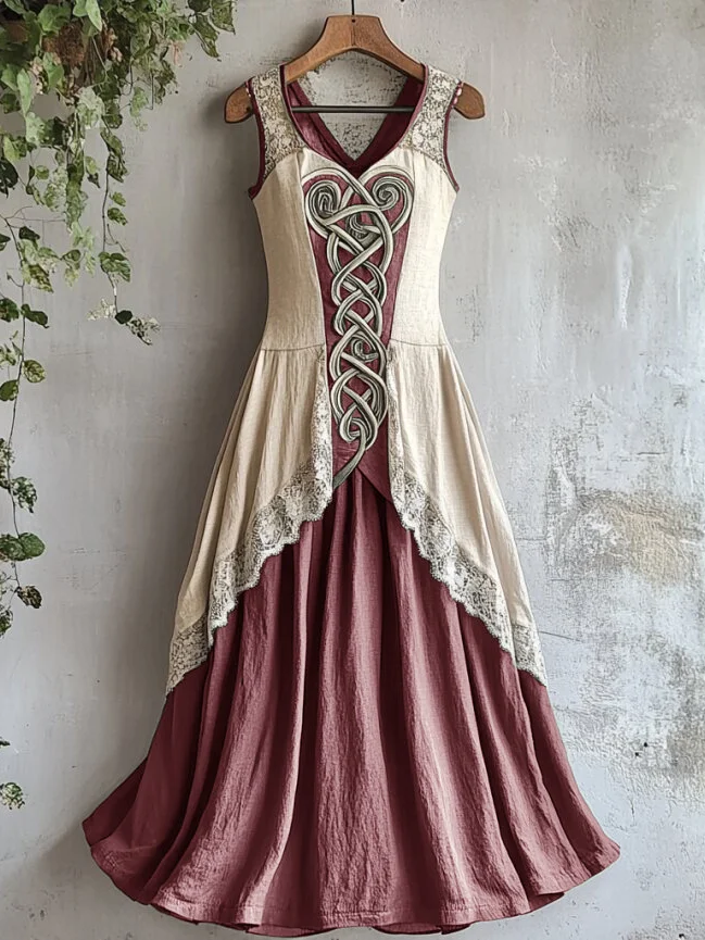 Viking Tribal Celtic Knot Art Lace Linen Tank Dress