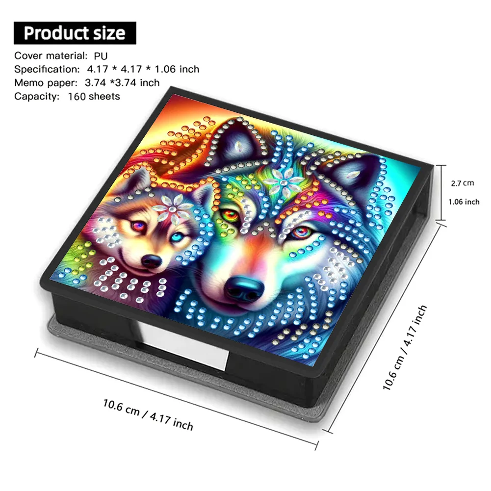 PU 5D Diamond Painting Kit Note Box DIY Diamond Art Notepad Box (Wolf)