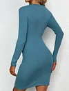 Fashion Blue Hollow Pleated A-Line Long Sleeves Mini Dress