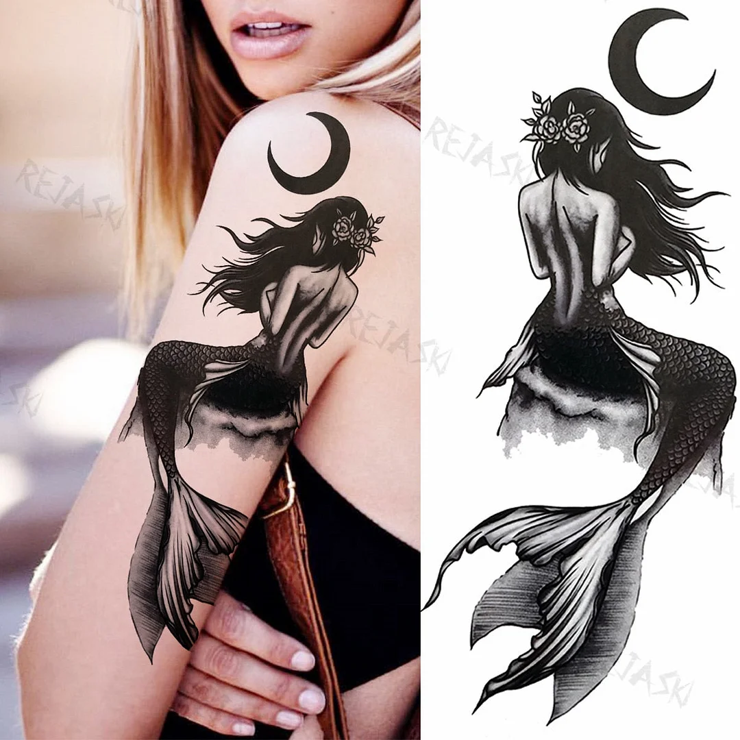 Gangster Wolf Temporary Tattoo For Women Men Death Skull Fake Tattoos Sticker DIY Harajuku Mermaid Waterproof Tatoo Body Art Arm