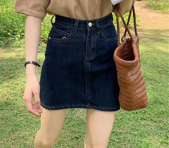 Skirts Women Solid Pockets Mini High Waist Denim All-match Korean Style College Daily Basic Design Popular Fashion Simple New