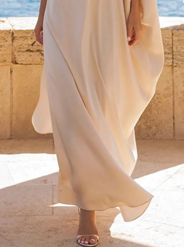 Batwing Sleeves High-Low Pockets Solid Color Split-Joint High-Neck Midi Dresses Sweater